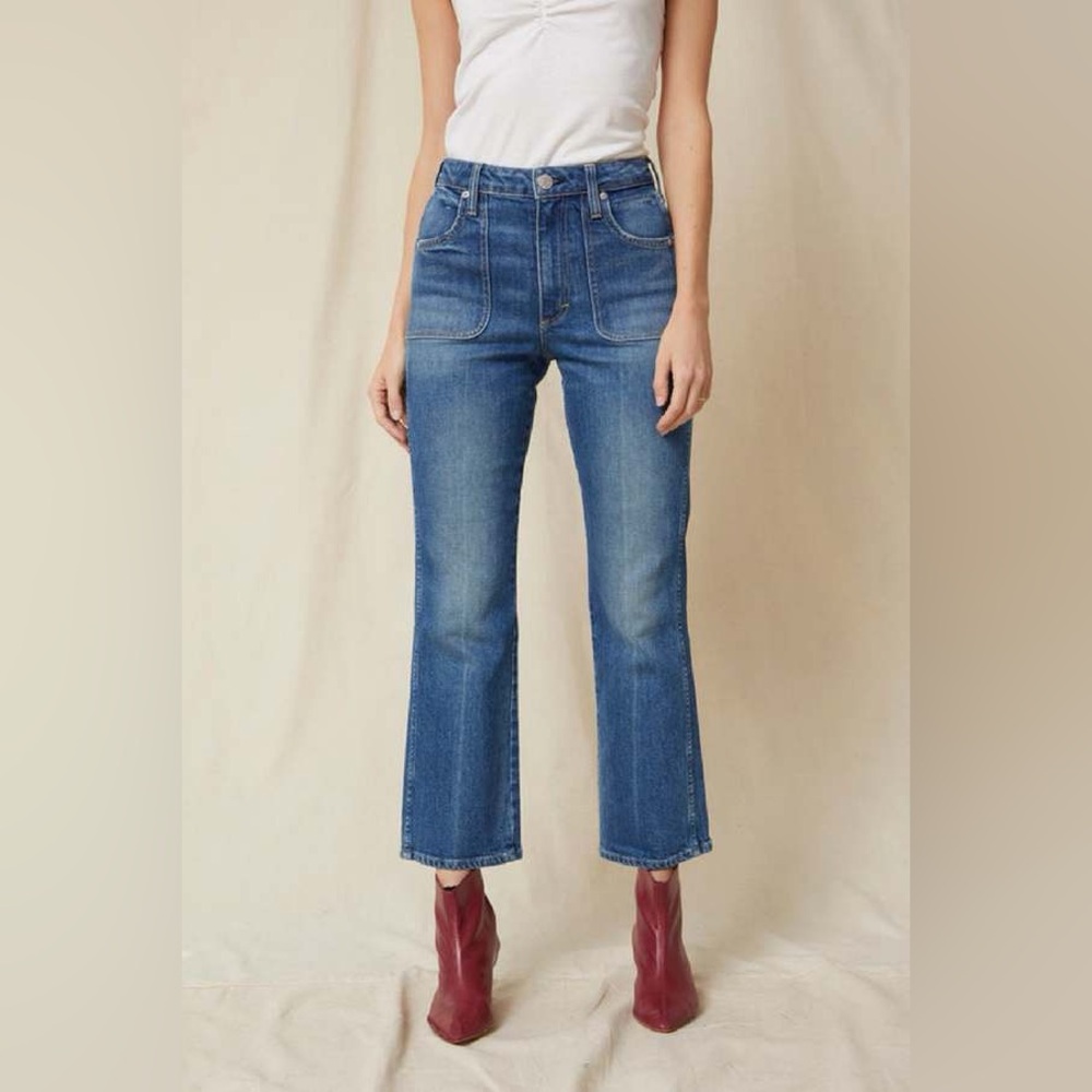 AMO Abigail Jeans in Peaceful Medium Wash Blue Patch Pocket Denim Size 26